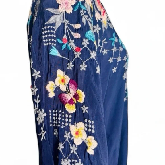 Johnny Was heavily embroidered Butterfly Winter blouse in Gravel Blue NWT - Picture 5 of 11